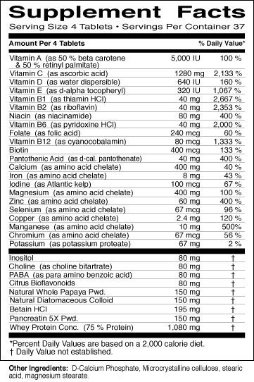 Vitamin & Mineral Supplement Nutrition Facts